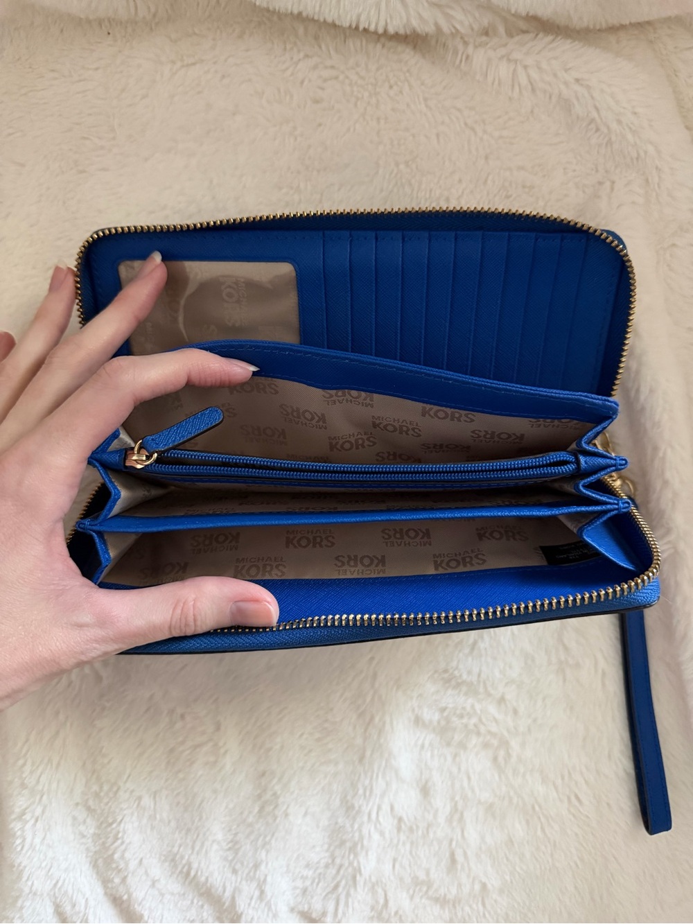 Michael Kors Saffiano Zip Wristlet in Cobalt Blue with Gold Hardware - Picture 6 of 7